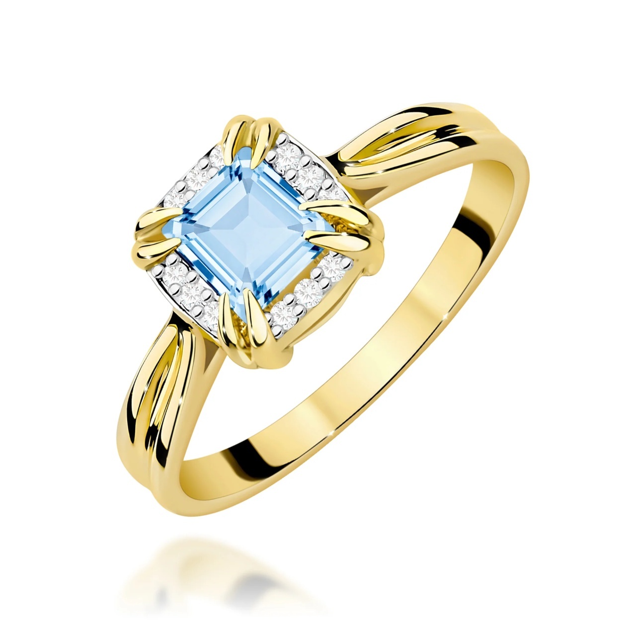Inel Aur 9K cu Diamante Albastre de Laborator 0.56 ct (Varianta: Galben)