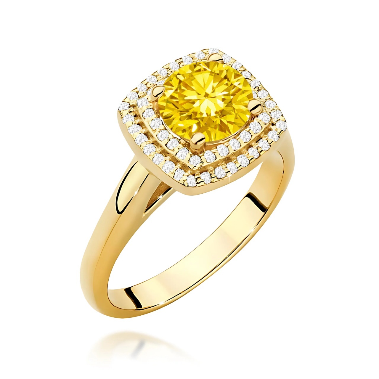 Inel Aur 9K cu Diamante Galbene de Laborator 1.28 ct (Varianta: Galben)