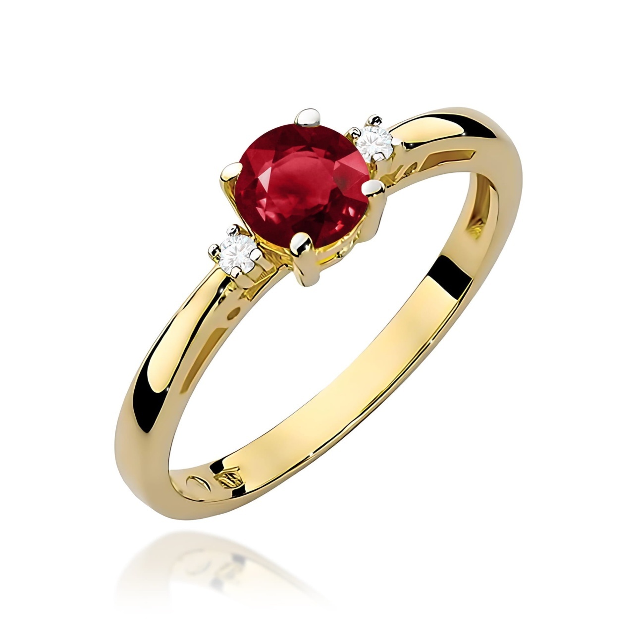 Inel Aur 9K cu Granat 0.60 ct si Diamante Naturale 0.03 ct (Varianta: Galben)