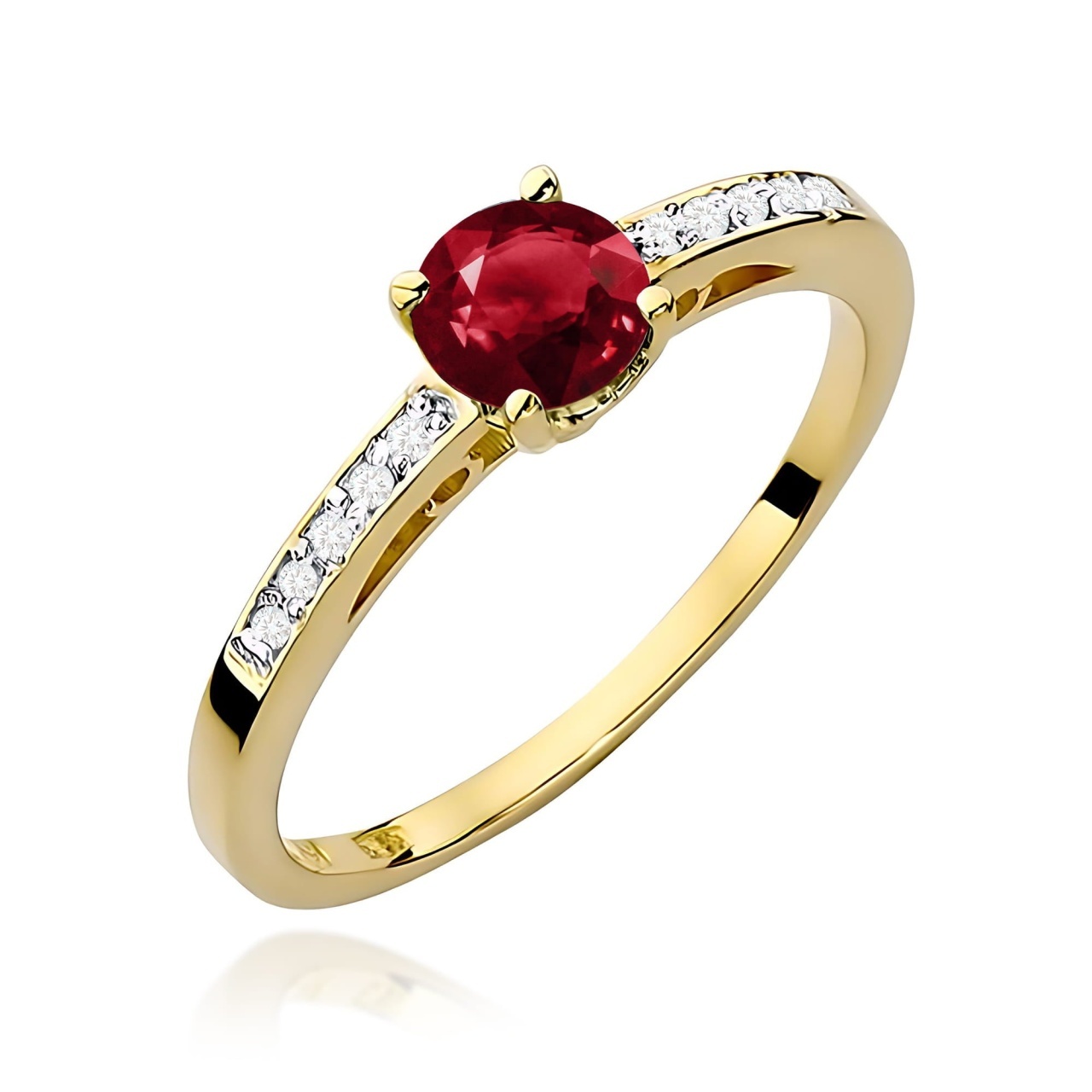 Inel Aur 9K cu Granat 0.60 ct si Diamante Naturale 0.05 ct (Varianta: Galben)