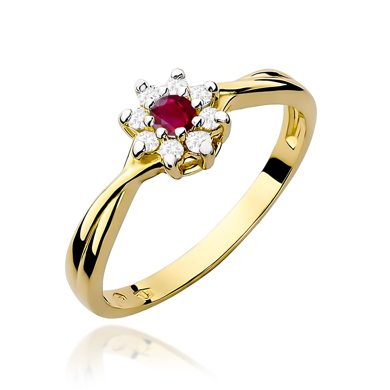Inel Aur 9K cu Rubin 0.15 ct si Diamante Naturale 0.12 ct (Varianta: Galben)