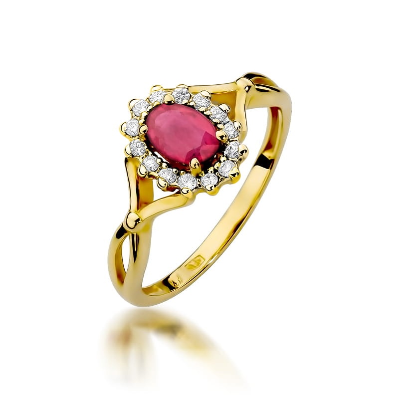 Inel Aur 9K cu Rubin 0.60 ct si Diamante Naturale 0.12 ct (Varianta: Galben)