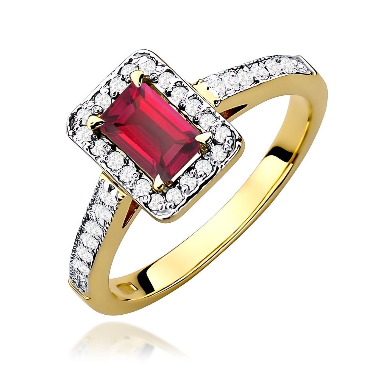 Inel Aur 9K cu Rubin 0.80 ct si Diamante Naturale 0.22 ct (Varianta: Galben)