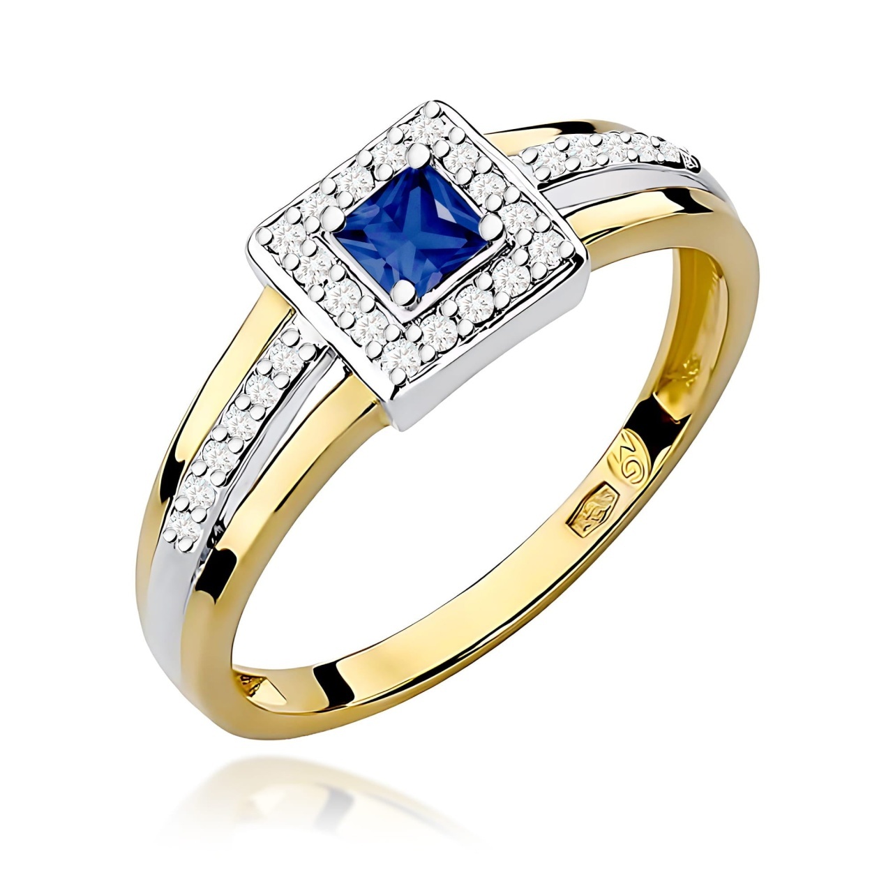 Inel Aur 9K cu Safir 0.20 ct si Diamante Naturale 0.14 ct (Varianta: Galben)