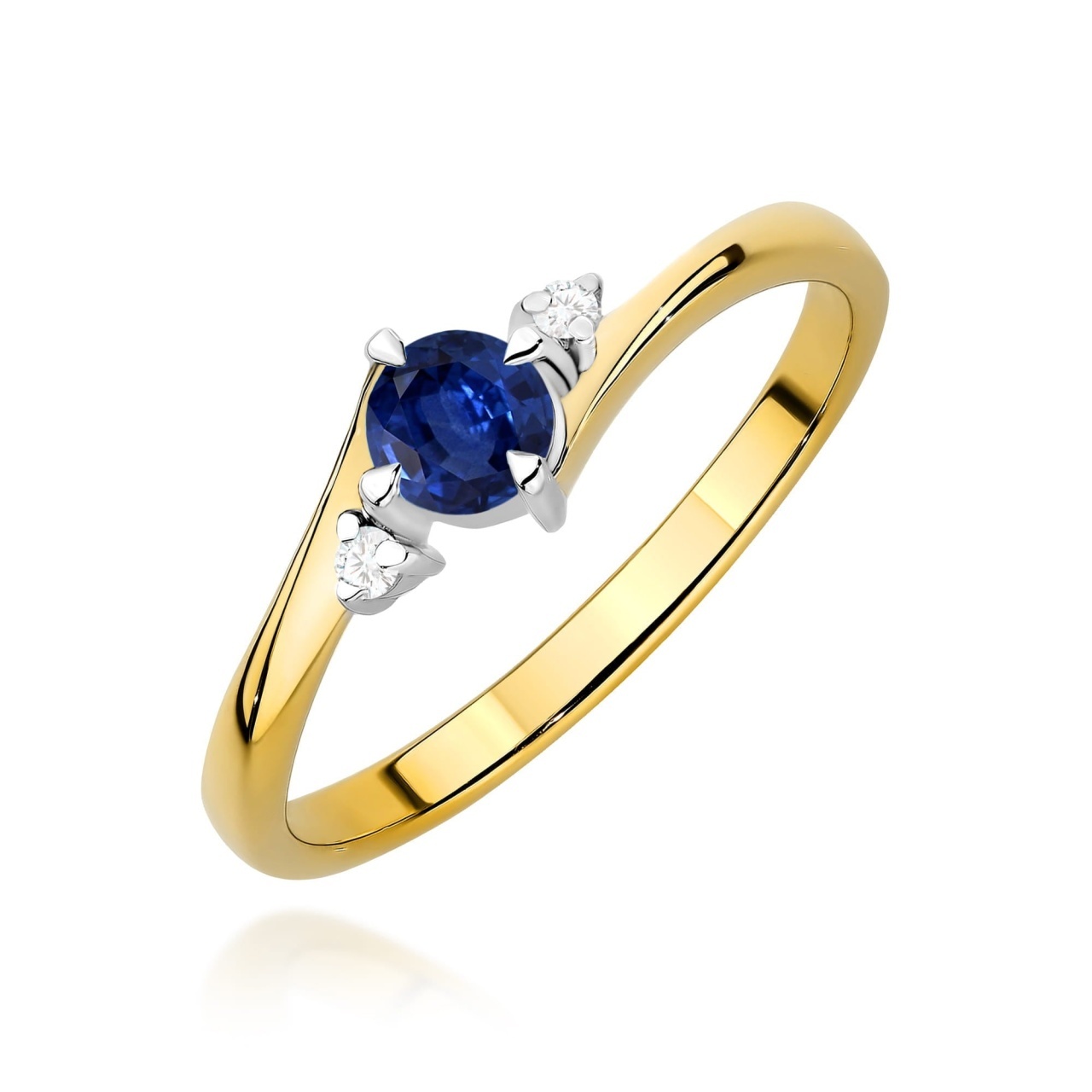 Inel Aur 9K cu Safir 0.30 ct si Diamante Naturale 0.03 ct (Varianta: Galben)