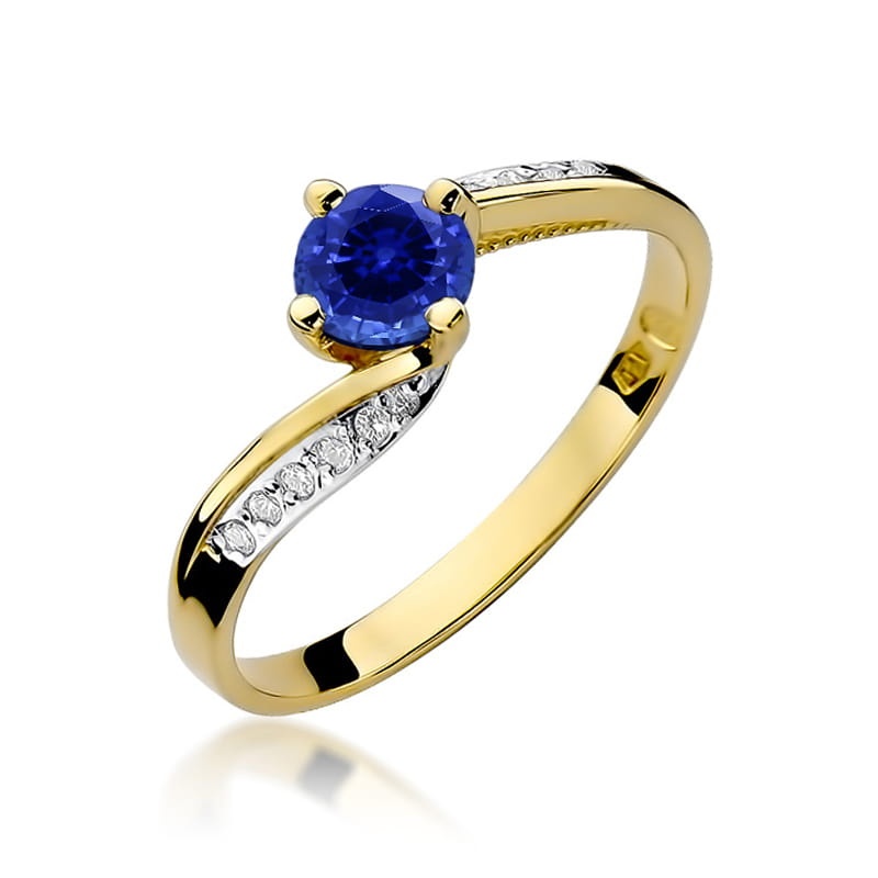 Inel Aur 9K cu Safir 0.50 ct si Diamante Naturale 0.05 ct (Varianta: Galben)
