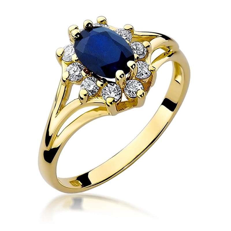Inel Aur 9K cu Safir 0.90 ct si Diamante Naturale 0.30 ct (Varianta: Galben)