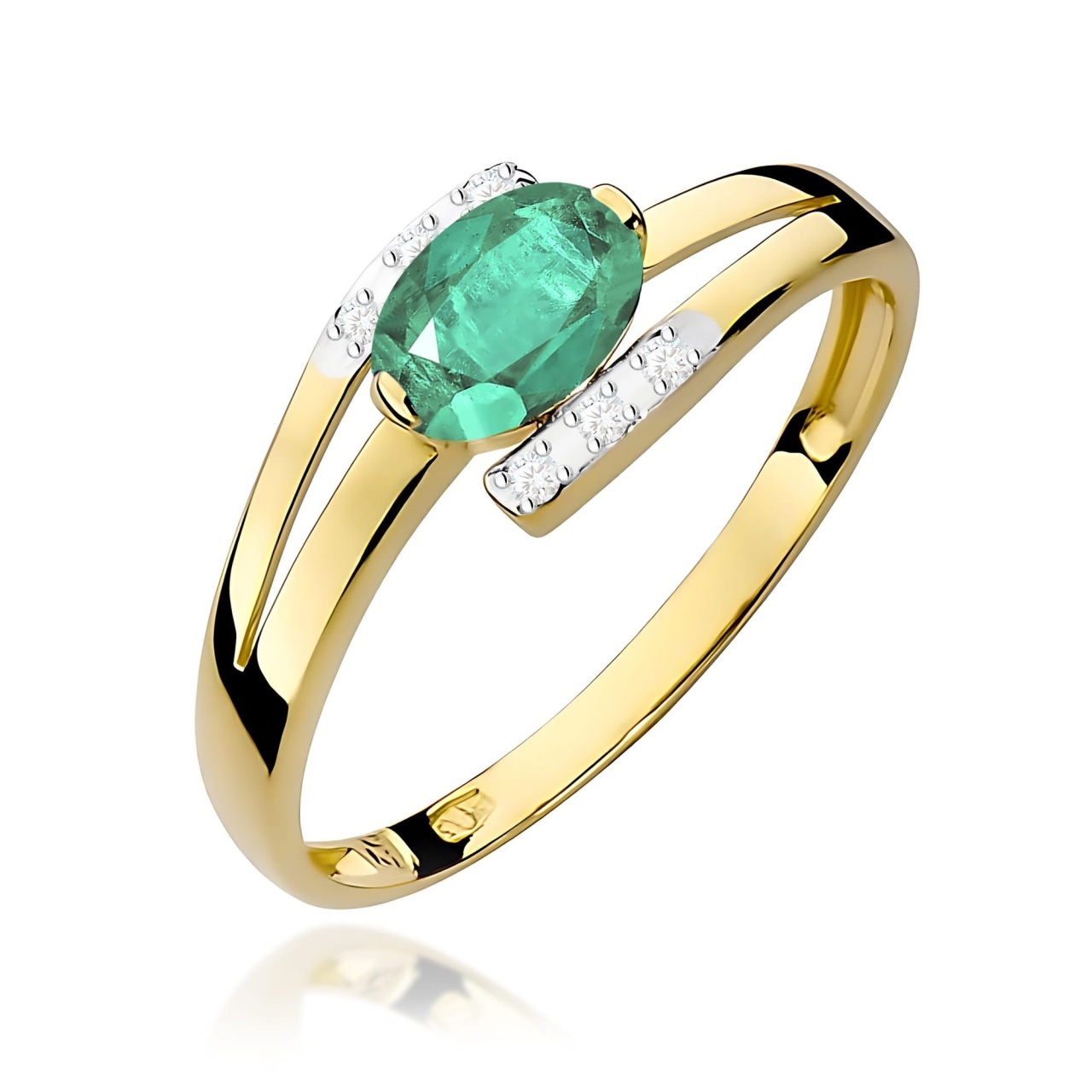 Inel Aur 9K cu Smarald 0.40 ct si Diamante Naturale 0.05 ct (Varianta: Galben)