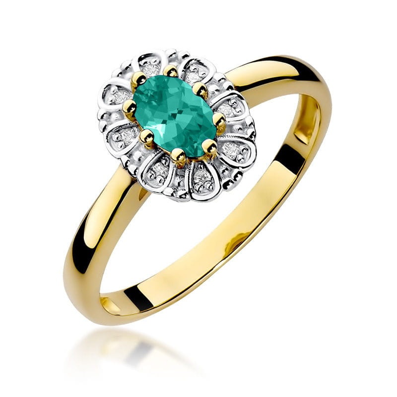 Inel Aur 9K cu Smarald 0.40 ct si Diamante Naturale 0.07 ct (Varianta: Galben)