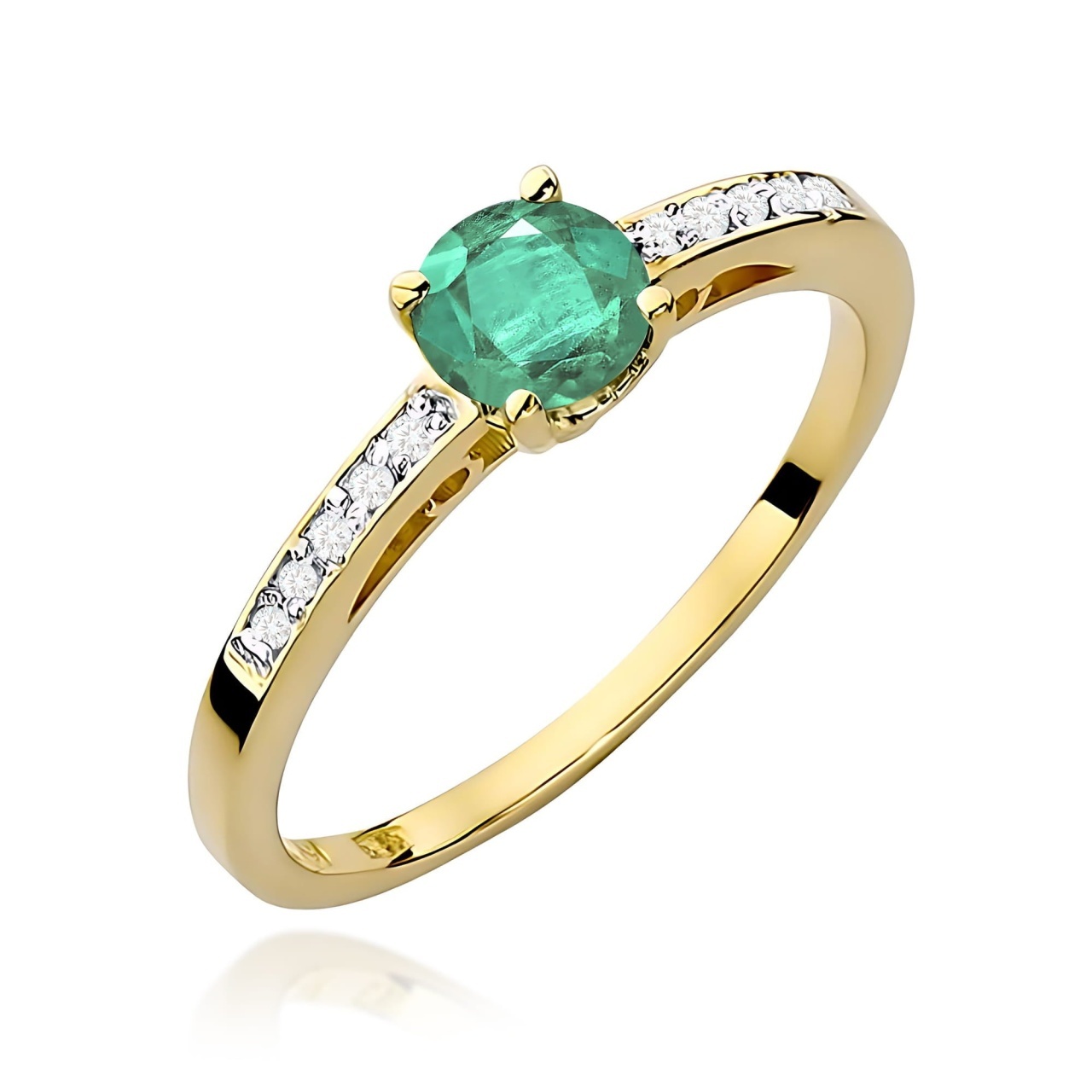 Inel Aur 9K cu Smarald 0.50 ct si Diamante Naturale 0.05 ct (Varianta: Galben)