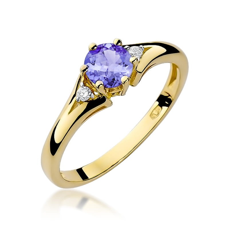 Inel Aur 9K cu Tanzanit 0.50 ct si Diamante Naturale 0.03 ct (Varianta: Galben)