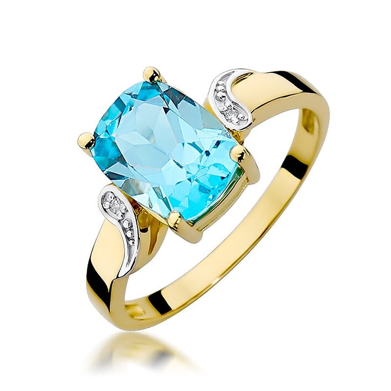 Inel Aur 9K cu Topaz Swiss 2.40 ct si Diamante Naturale 0.01 ct (Varianta: Galben)