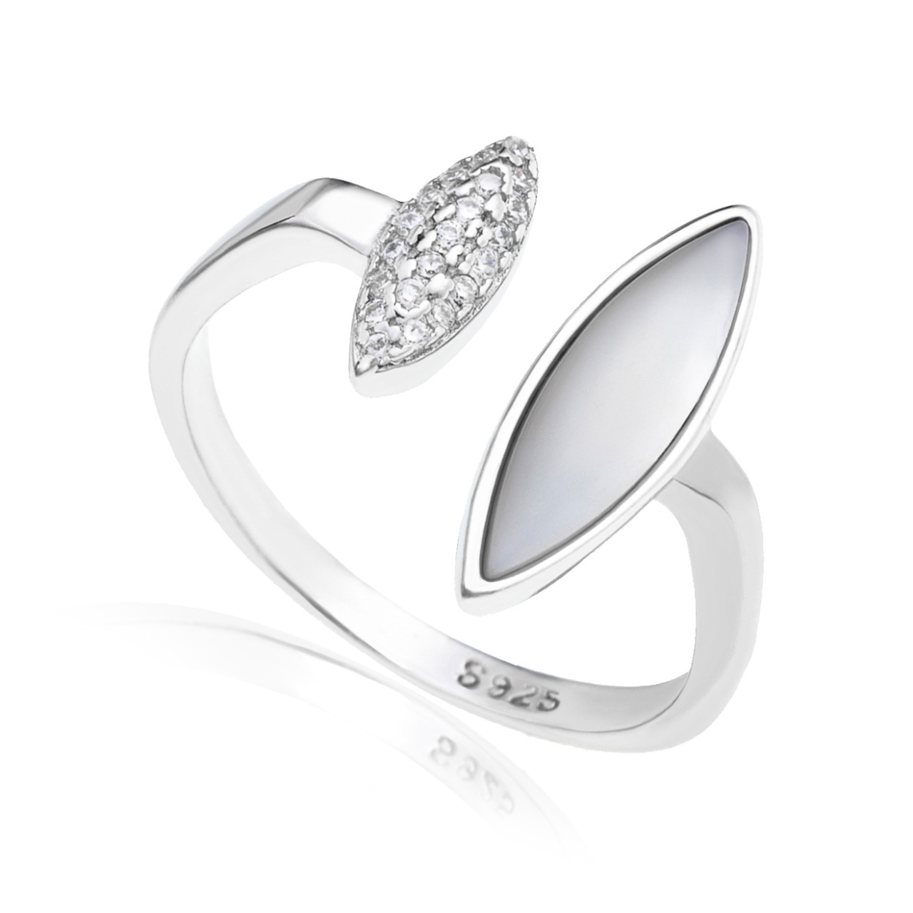 Inel din Argint 925 cu sidef si zirconii 2.5g (Mărime: M57)