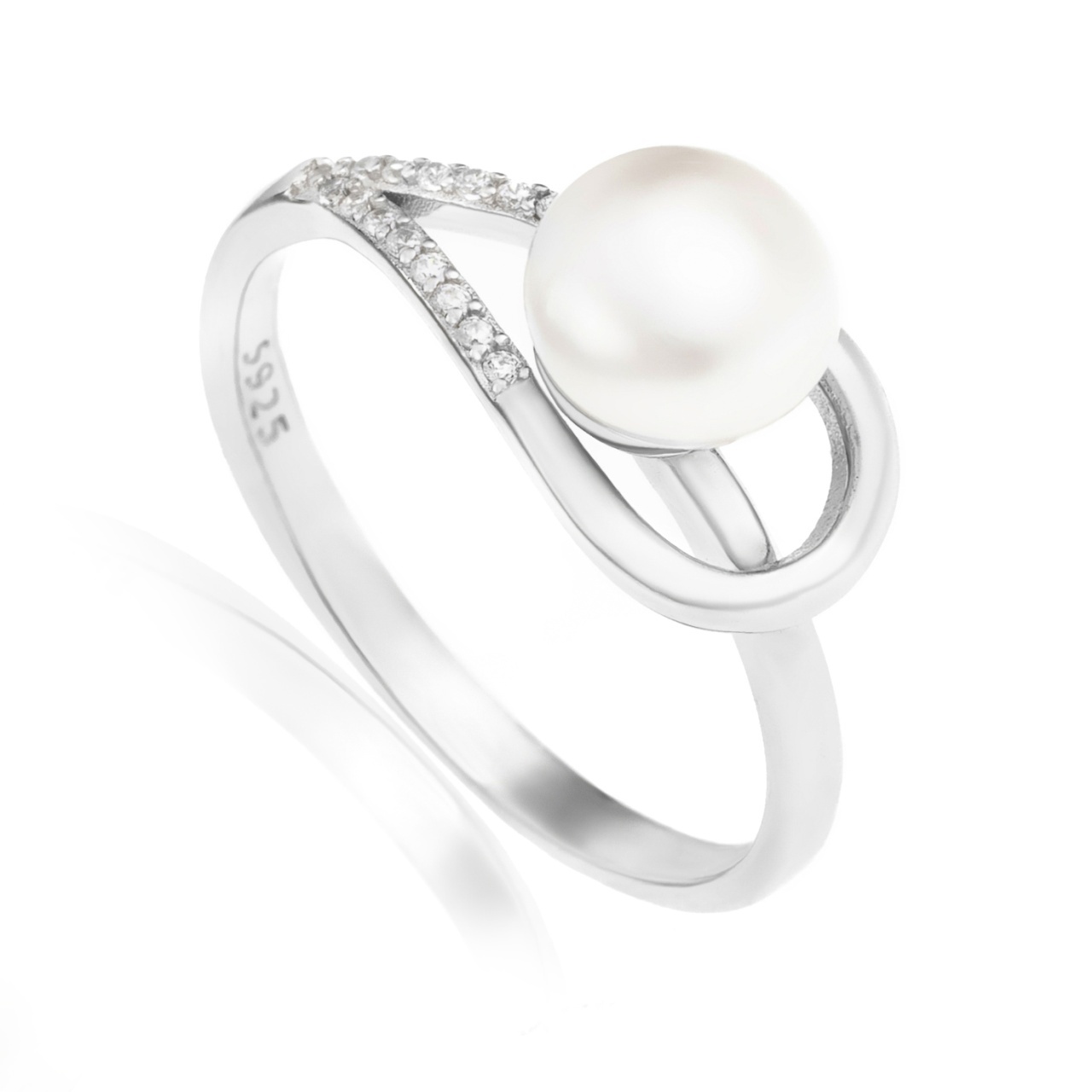 Inel din Argint 925 cu zirconii si perla 2.3g (Mărime: M54)