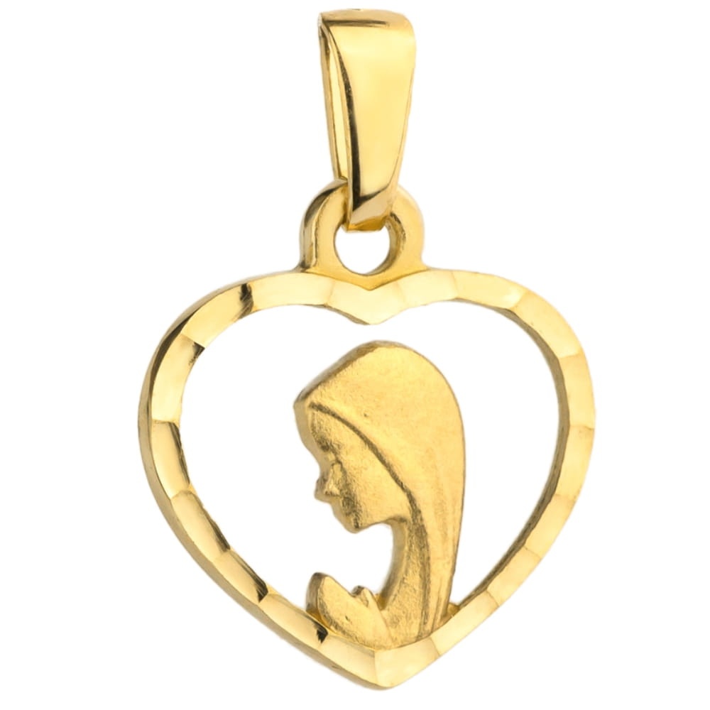 Medalion Inima Aur 14k cu Maica Domnului (Greutate: 0.89)