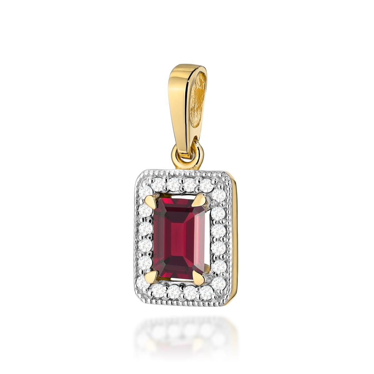 Pandantiv Aur 14K cu Granat 0.70 ct si Diamante Naturale 0.10 ct (Varianta: Galben)