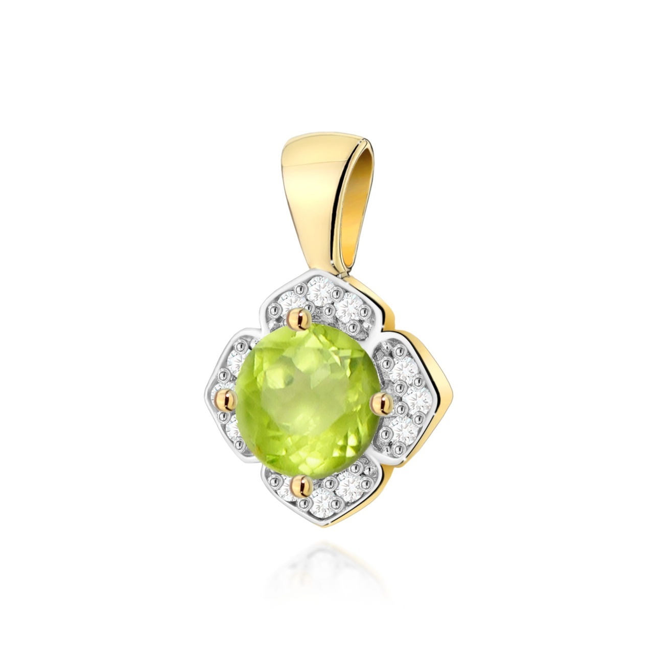 Pandantiv Aur 14K cu Peridot 0.60 ct si Diamante Naturale 0.06 ct (Varianta: Galben)