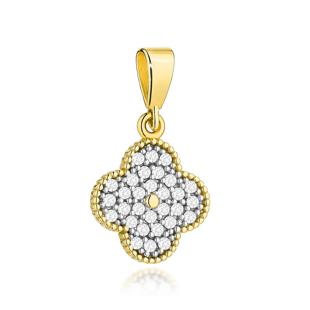 Pandantiv Aur 14K Koniczynka Decorat cu Zirconiu (Greutate: 0.91)