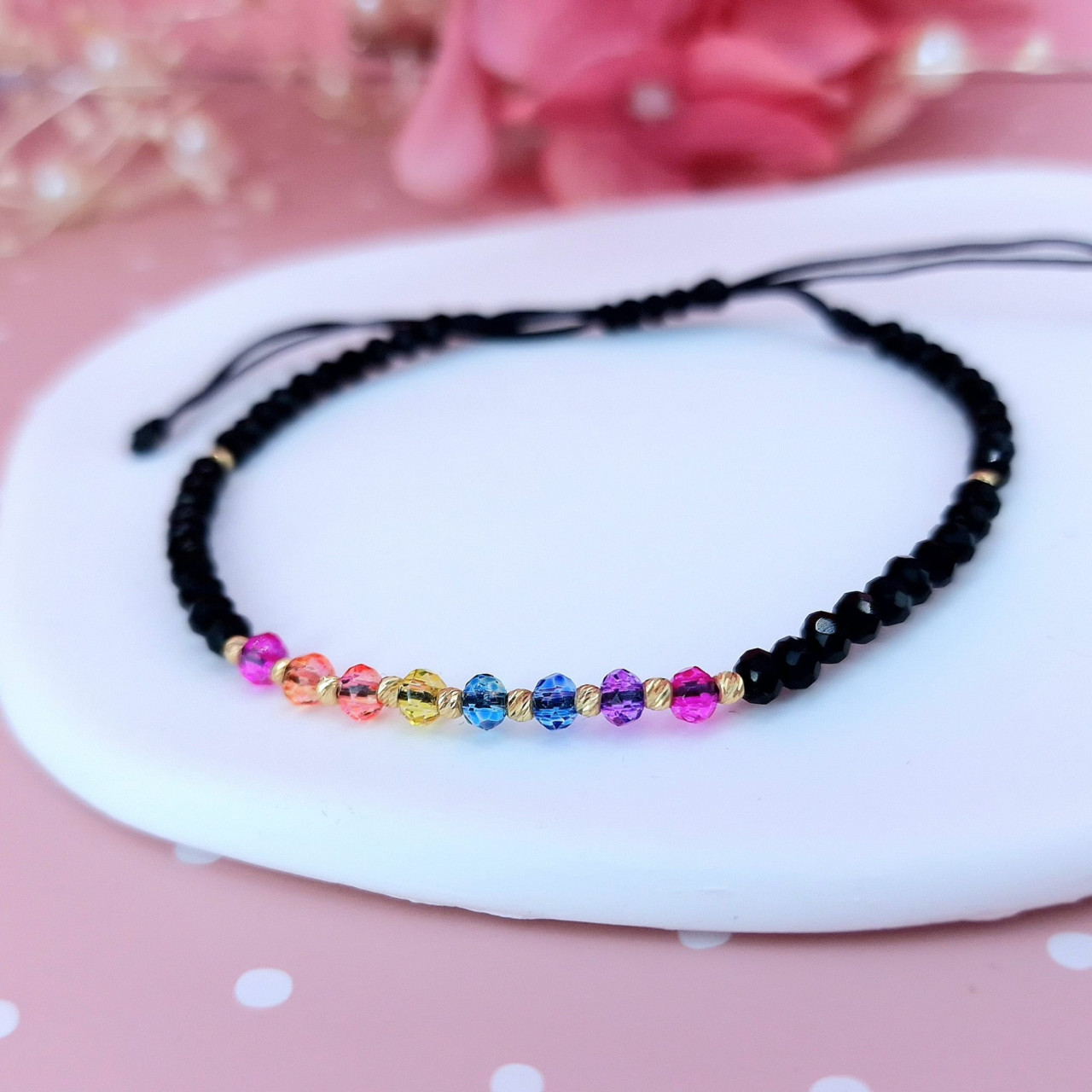 Bratara cu 11 bile din aur 14k si cristale din sticla model Rainbow image2
