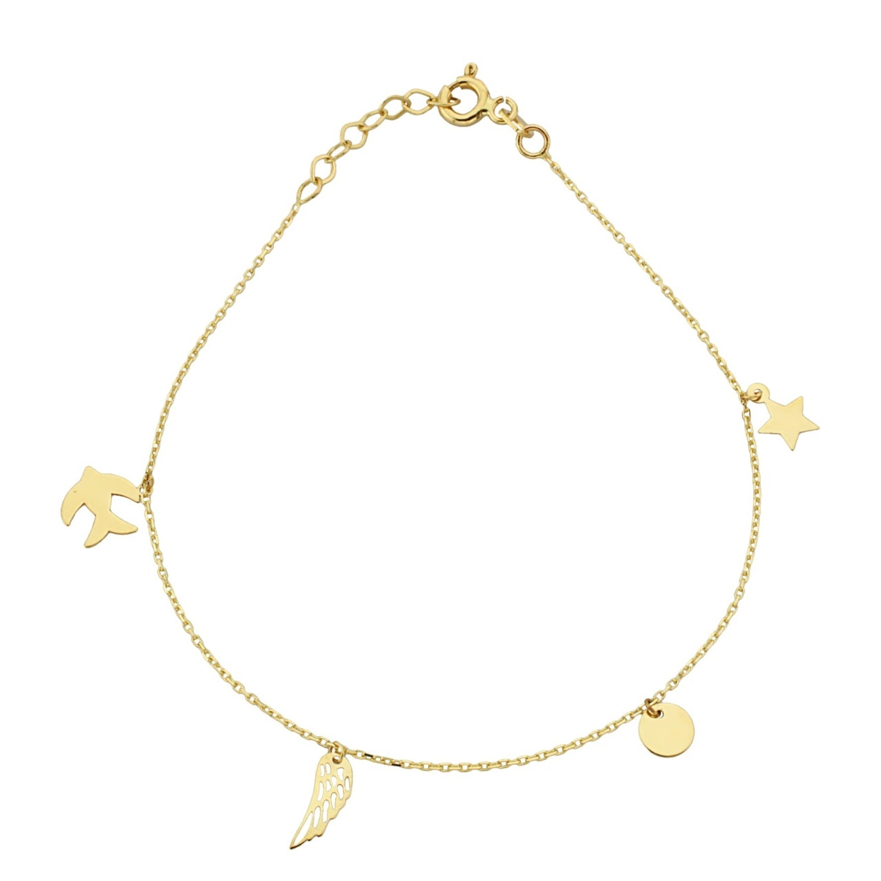 Bratara Lant cu Randunica, Banut, Stea si Aripa Inger- Aur 14k (Greutate: 0.87)
