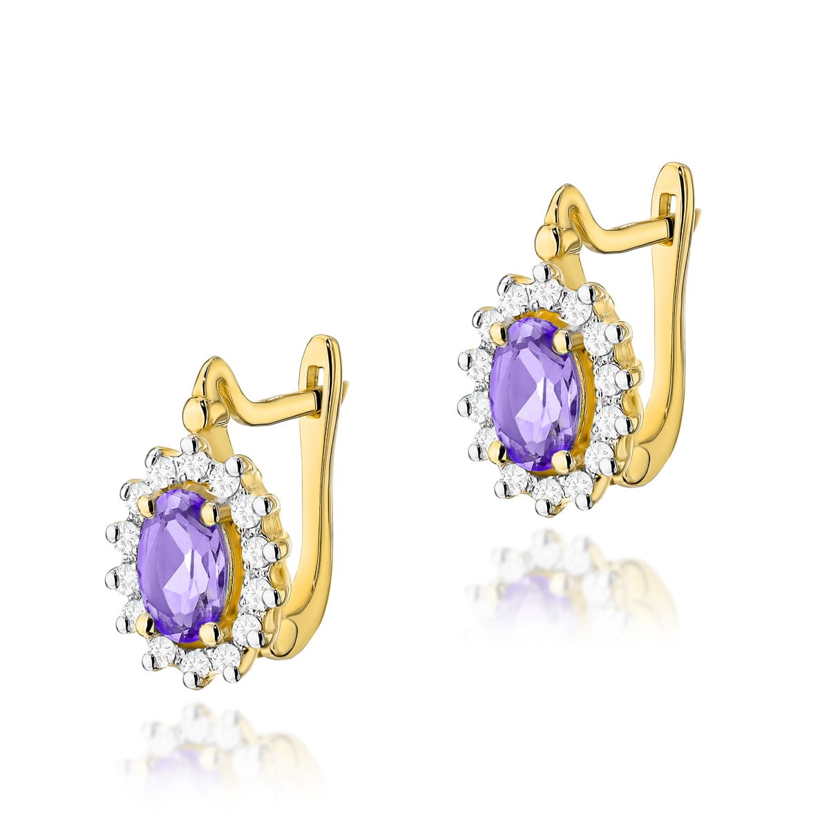 Cercei Aur 14K cu Ametist 0.40 ct si Diamante Naturale 0.24 ct (Varianta: Galben)
