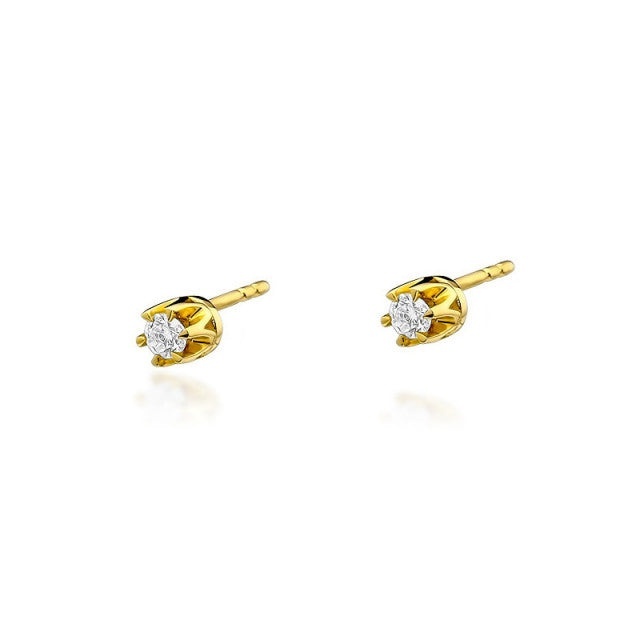 Cercei Aur 14K cu Diamant Natural 0.10 ct (Varianta: Galben)