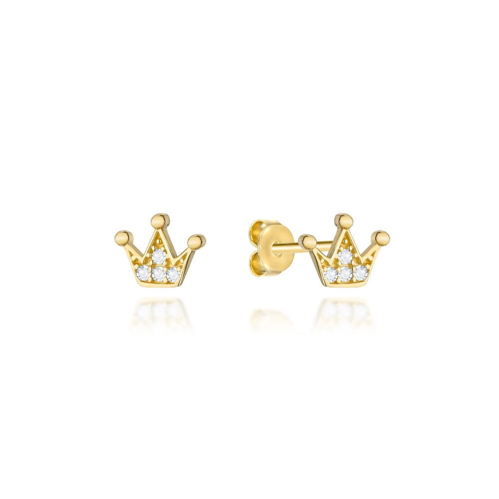 Cercei Aur 14k cu Model Coroana si Zirconii (Greutate: 0.81)