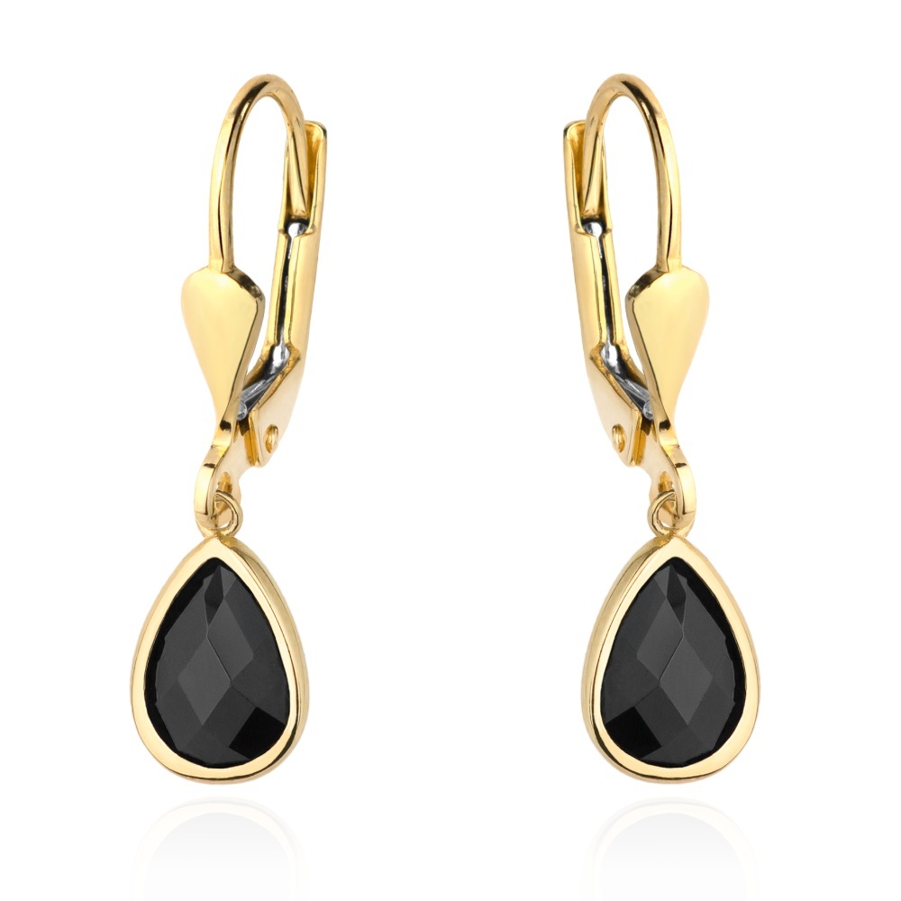 Cercei Aur 14k cu Model Lacrima si Zirconii Negre (Greutate: 1.63)