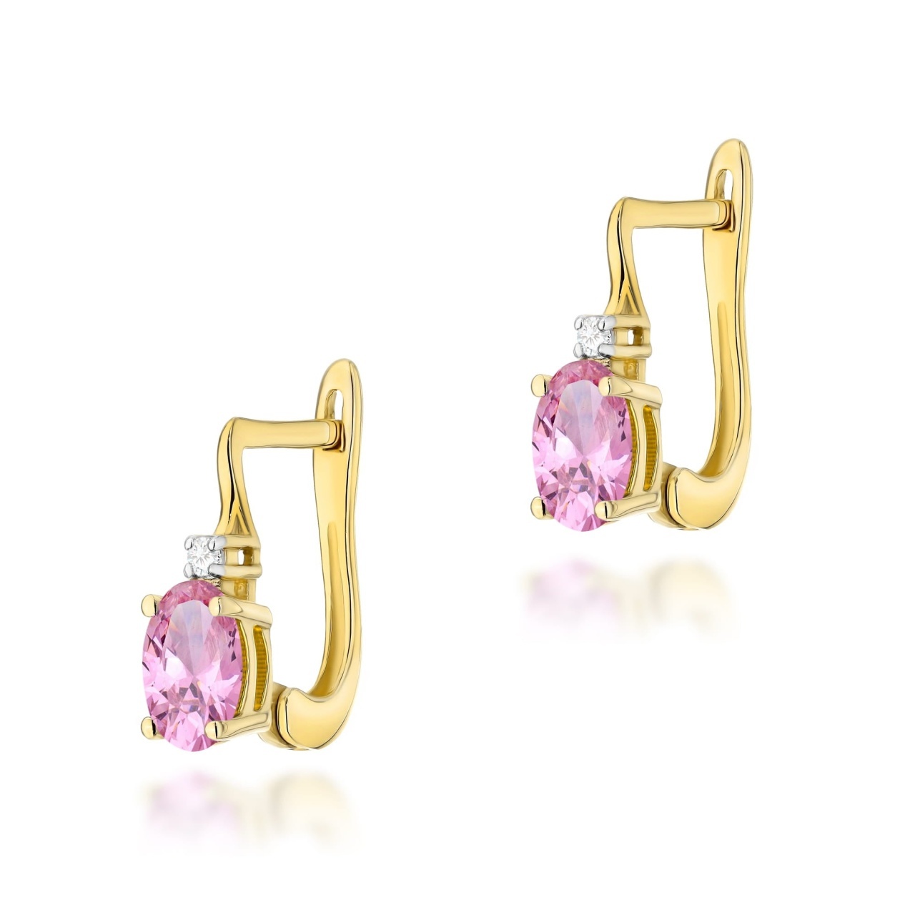 Cercei Aur 14K cu Pink Sapphire 0.45 ct si Diamante Naturale 0.03 ct (Varianta: Galben)