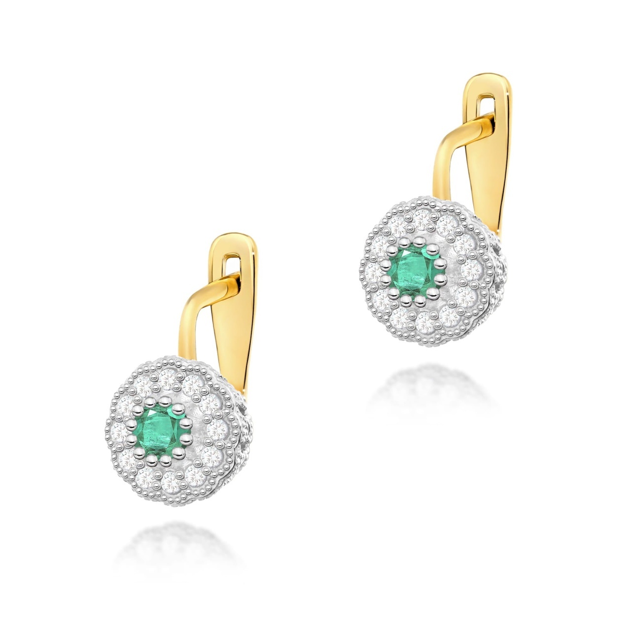 Cercei Aur 14K cu Smarald 0.30 ct si Diamante Naturale 0.21 ct (Varianta: Galben)