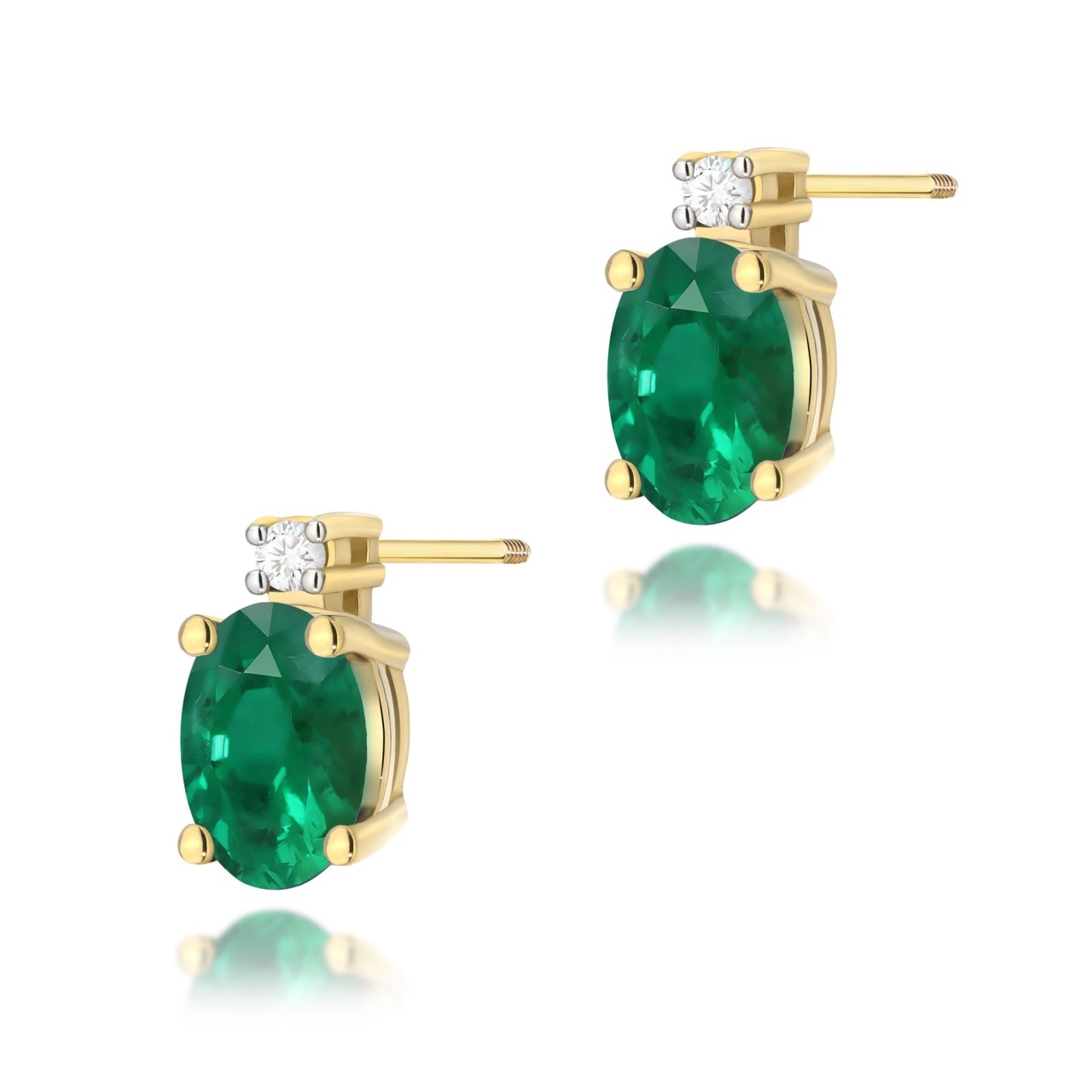 Cercei Aur 14K cu Smarald 0.40 ct si Diamante Naturale 0.03 ct Filet cu Protectie (Varianta: Galben)