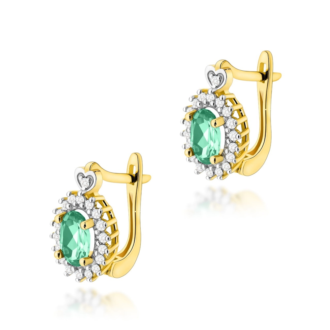 Cercei Aur 14K cu Smarald 0.40 ct si Diamante Naturale 0.19 ct (Varianta: Galben)