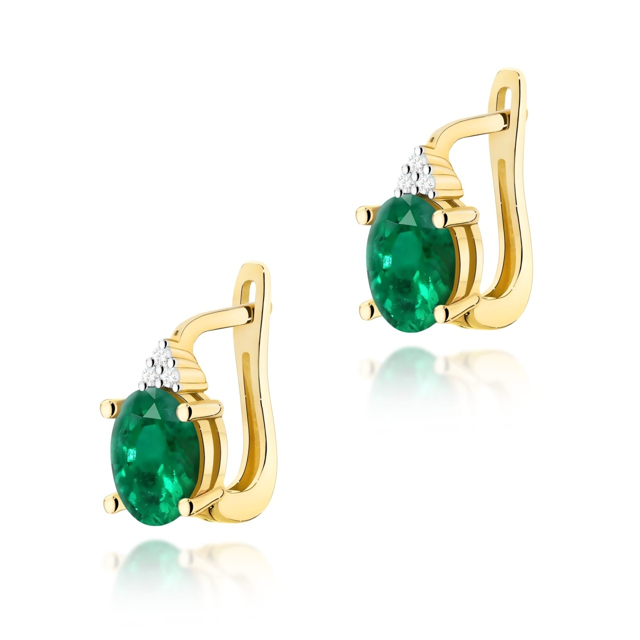 Cercei Aur 14K cu Smarald 0.80 ct si Diamante Naturale 0.05 ct (Varianta: Galben)