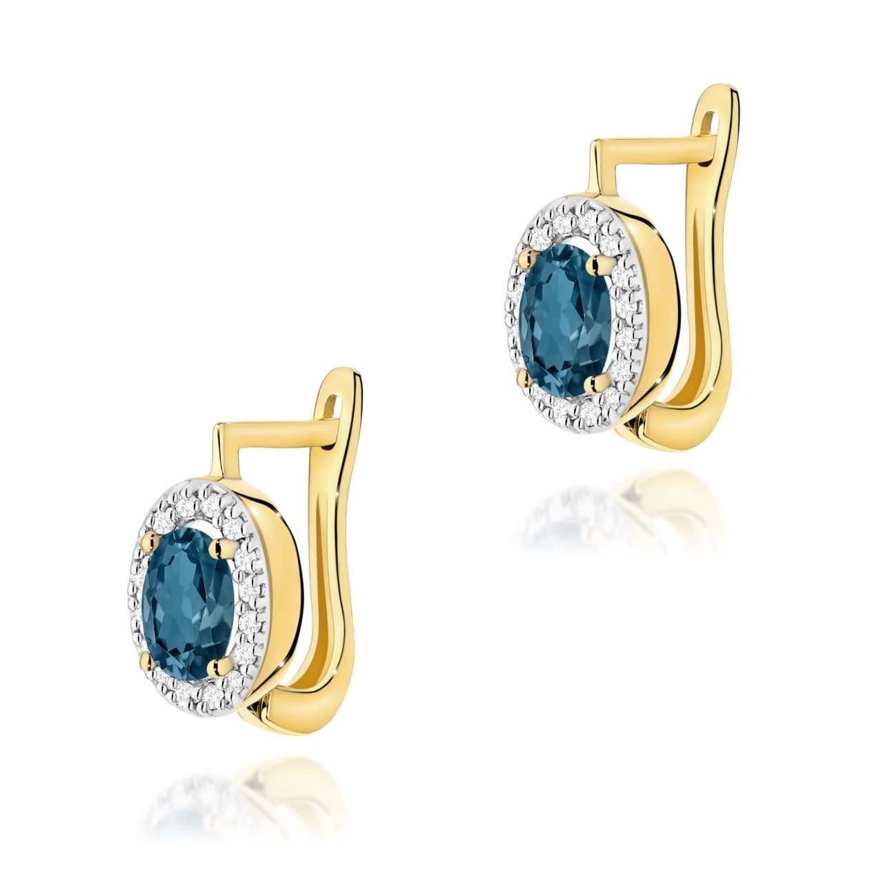 Cercei Aur 14K cu Topaz London Blue 0.50 ct si Diamante Naturale 0.16 ct (Varianta: Galben)