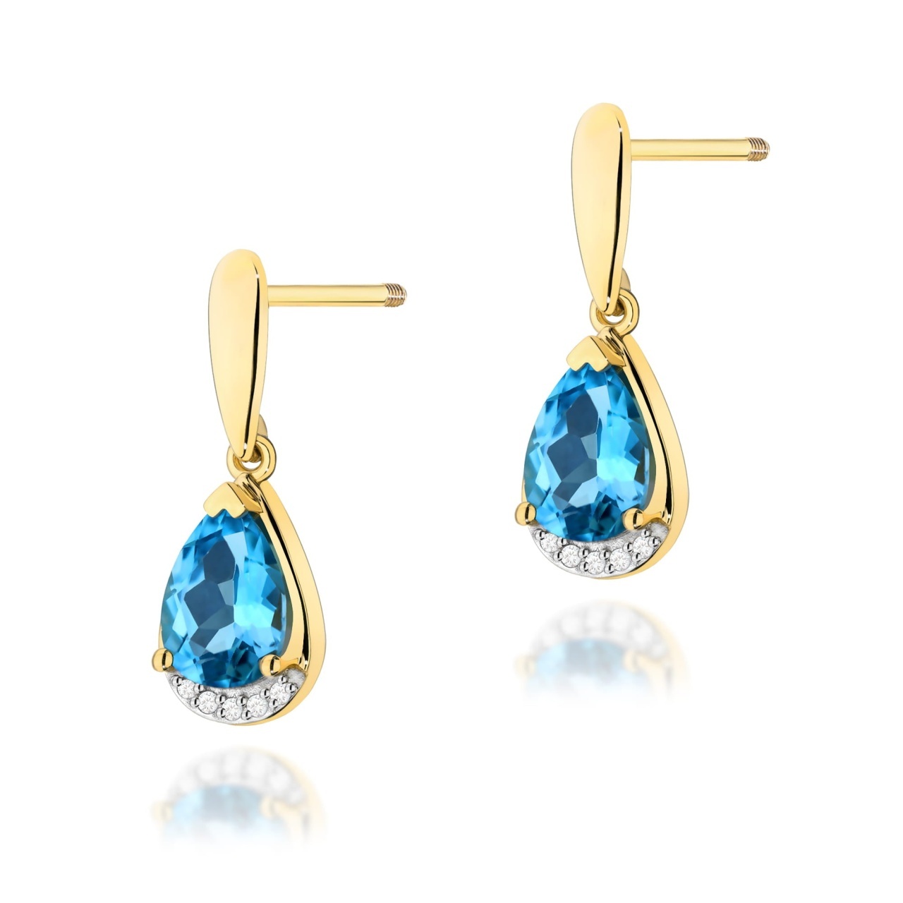 Cercei Aur 14K cu Topaz Swiss 1.40 ct si Diamante Naturale 0.05 ct Filet cu Protectie (Varianta: Galben)