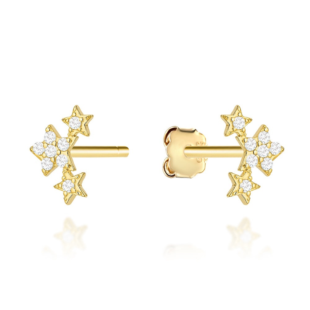 Cercei Aur 14K Stele Triple Decorative Cu Zirconii (Greutate: 0.79)