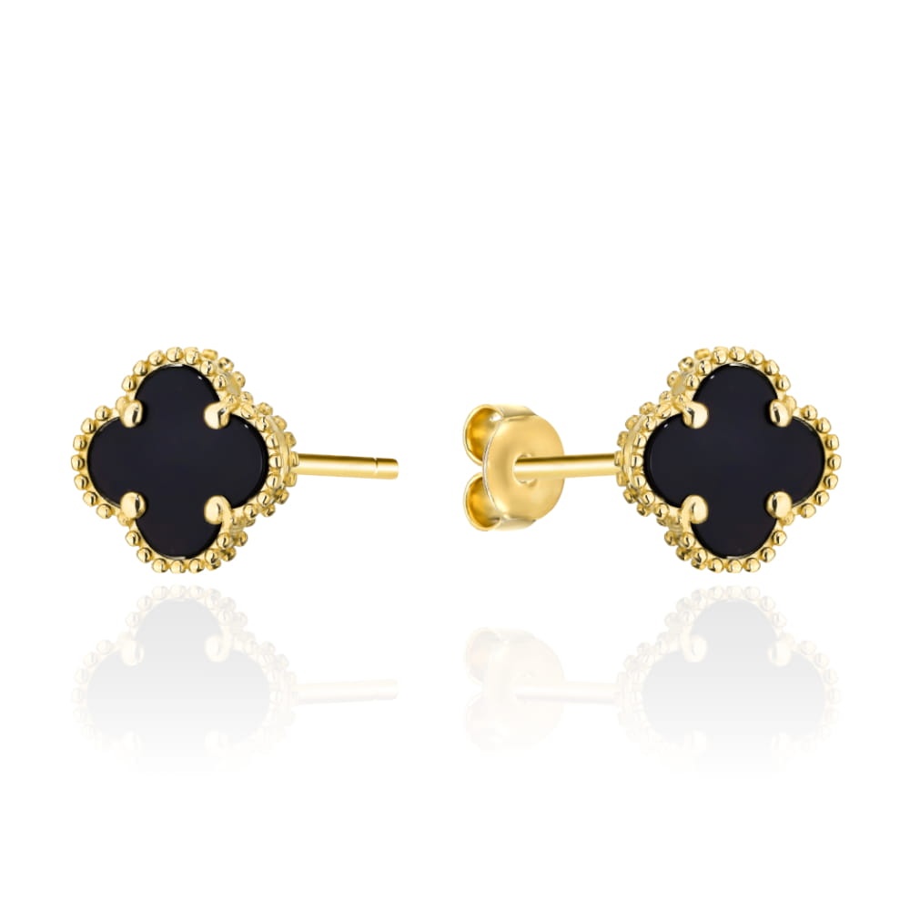 Cercei din aur 14K cu trifoi negru 12mm (Greutate: 2.64)