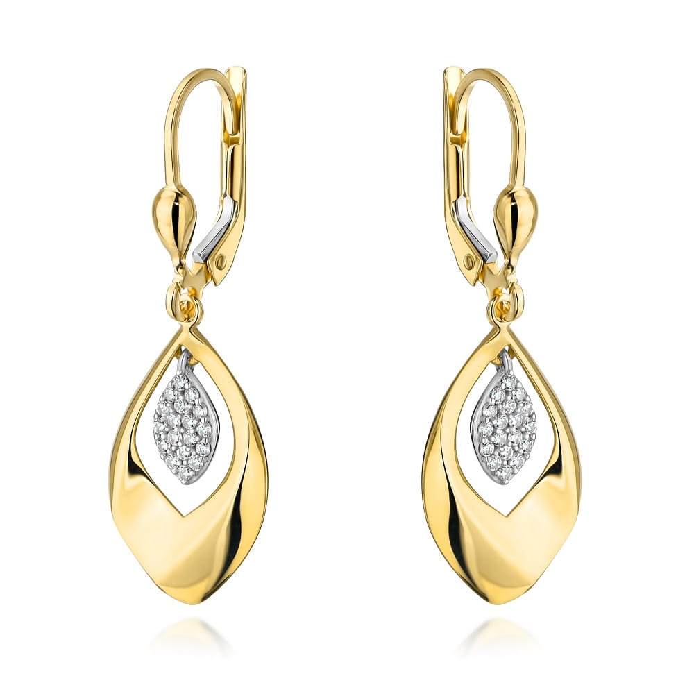 Cercei Model Frunze de Aur 14K cu Zirconi (Greutate: 3.20)