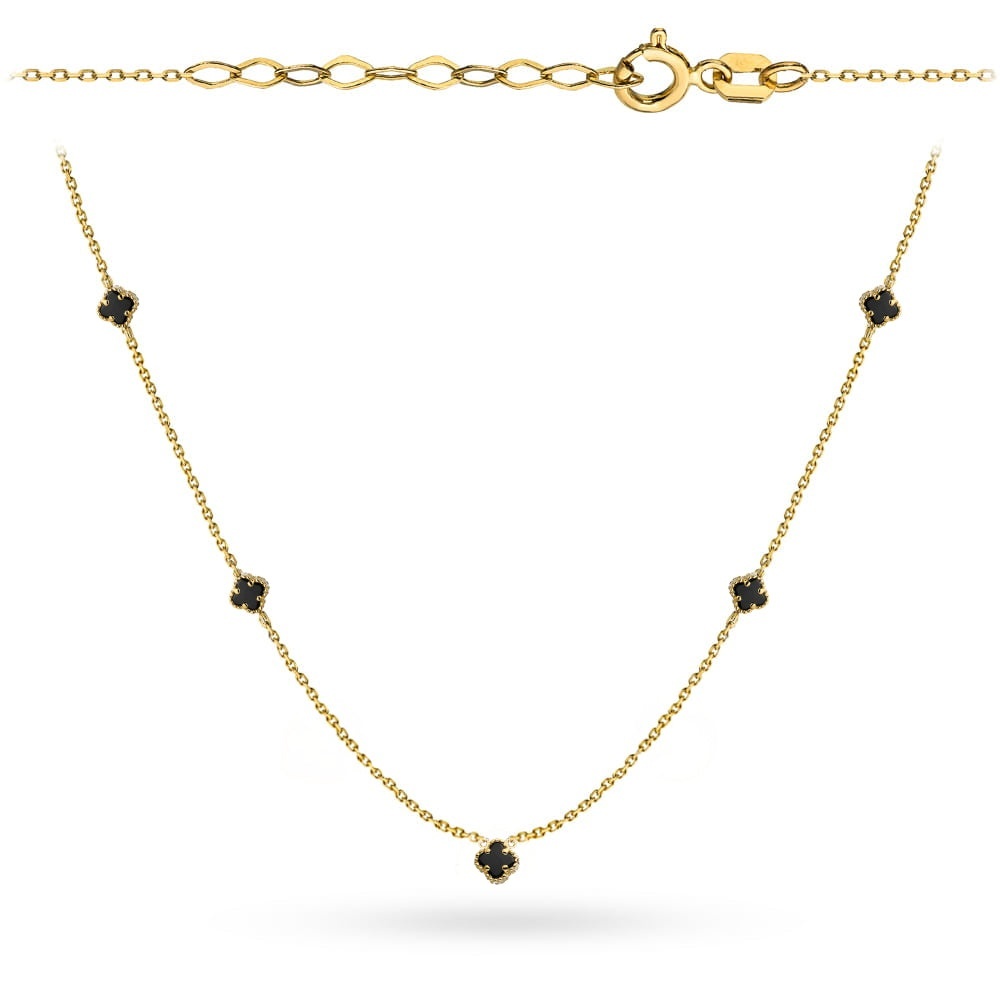Colier Aur 14K cu Trifoi Negru Delicat - Bijuterie Elegantă (Greutate: 2.58)