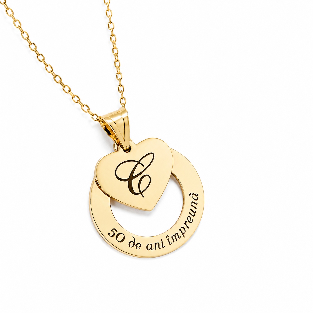 Colier Forever in Love din aur 14k cu disc si inimioara personalizabila