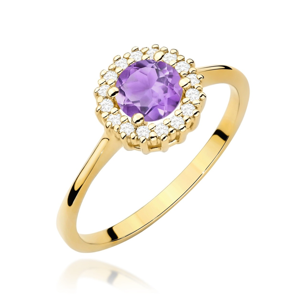 Inel Aur 14K cu Ametist 0.50 ct si Diamante Naturale 0.14 ct (Varianta: Galben)
