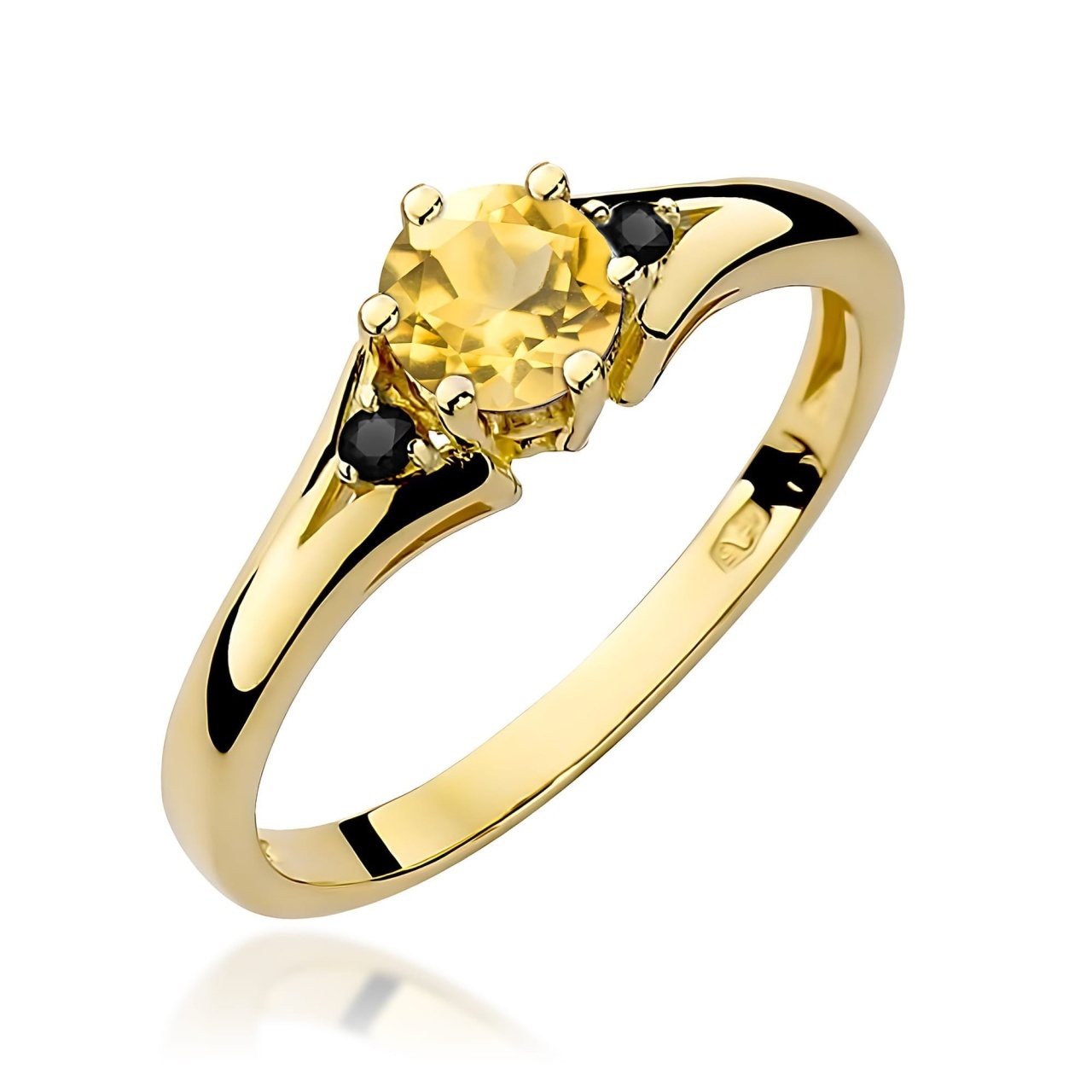 Inel Aur 14K cu Citrin 0.50 ct si Diamante Naturale Negre 0.03 ct (Varianta: Galben)