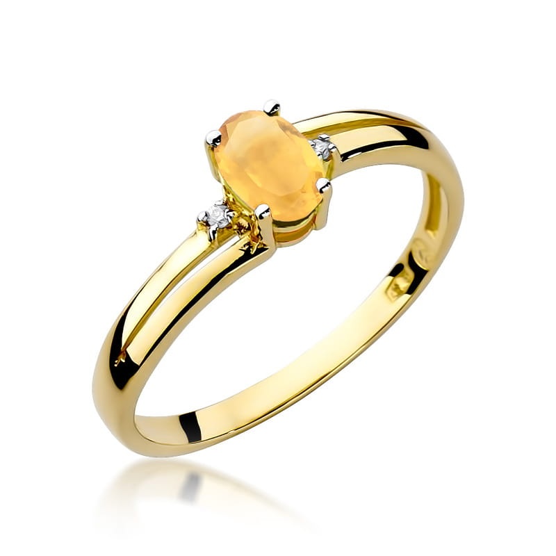 Inel Aur 14K cu Citrin 0.60 ct si Diamante Naturale 0.03 ct (Varianta: Galben)