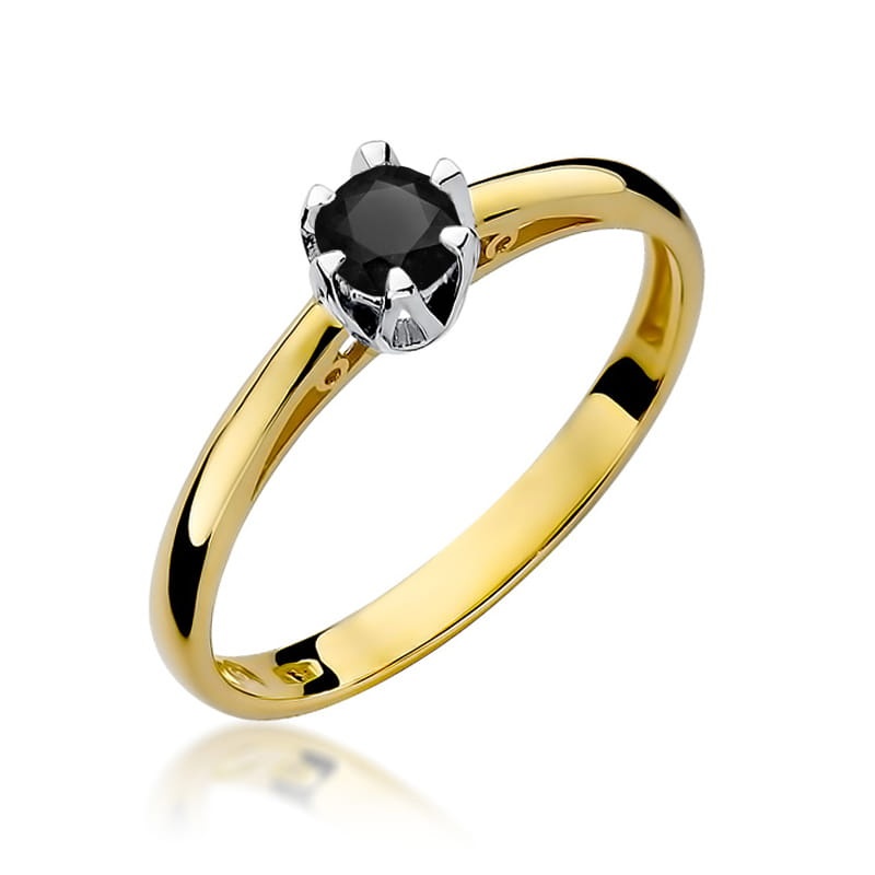 Inel Aur 14K cu Diamant Natural Negru 0.20 ct (Varianta: Galben)