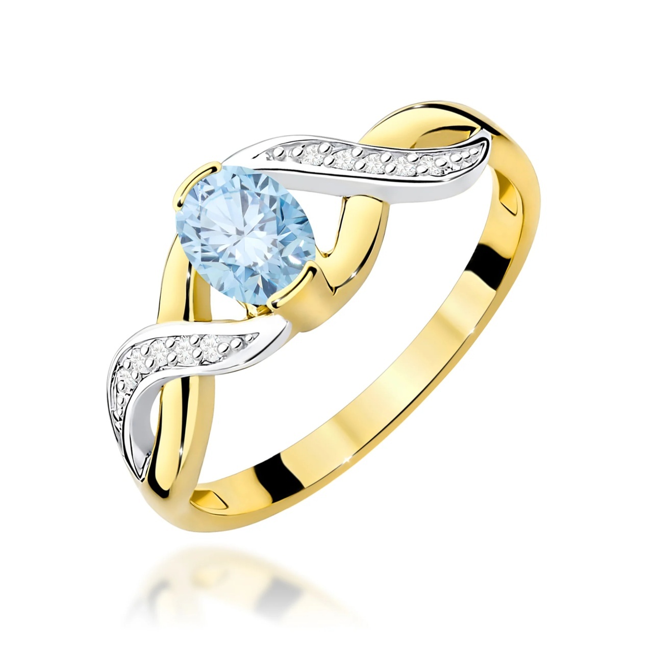 Inel Aur 14K cu Diamante Albastre de Laborator 0.55 ct (Varianta: Galben)