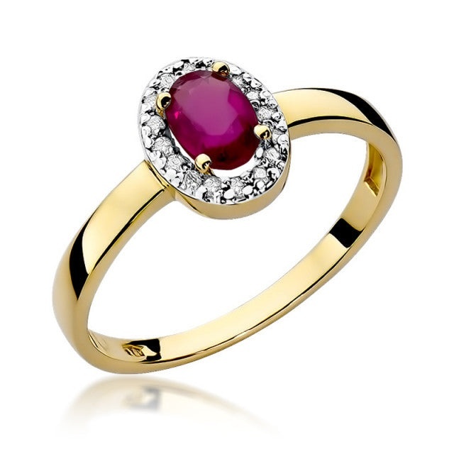 Inel Aur 14K cu Rubin 0.60 ct si Diamante Naturale 0.08 ct (Varianta: Galben)