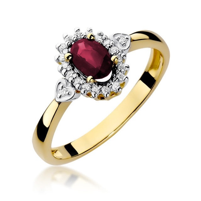 Inel Aur 14K cu Rubin 0.60 ct si Diamante Naturale 0.10 ct (Varianta: Galben)