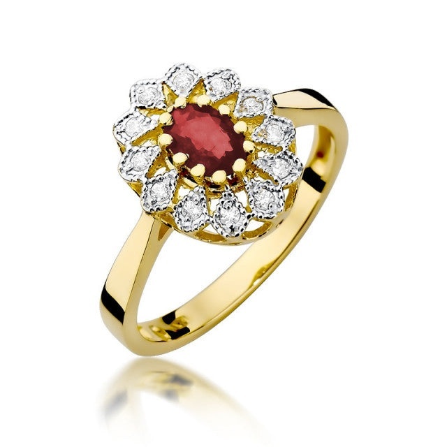 Inel Aur 14K cu Rubin 0.60 ct si Diamante Naturale 0.10 ct (Varianta: Galben)