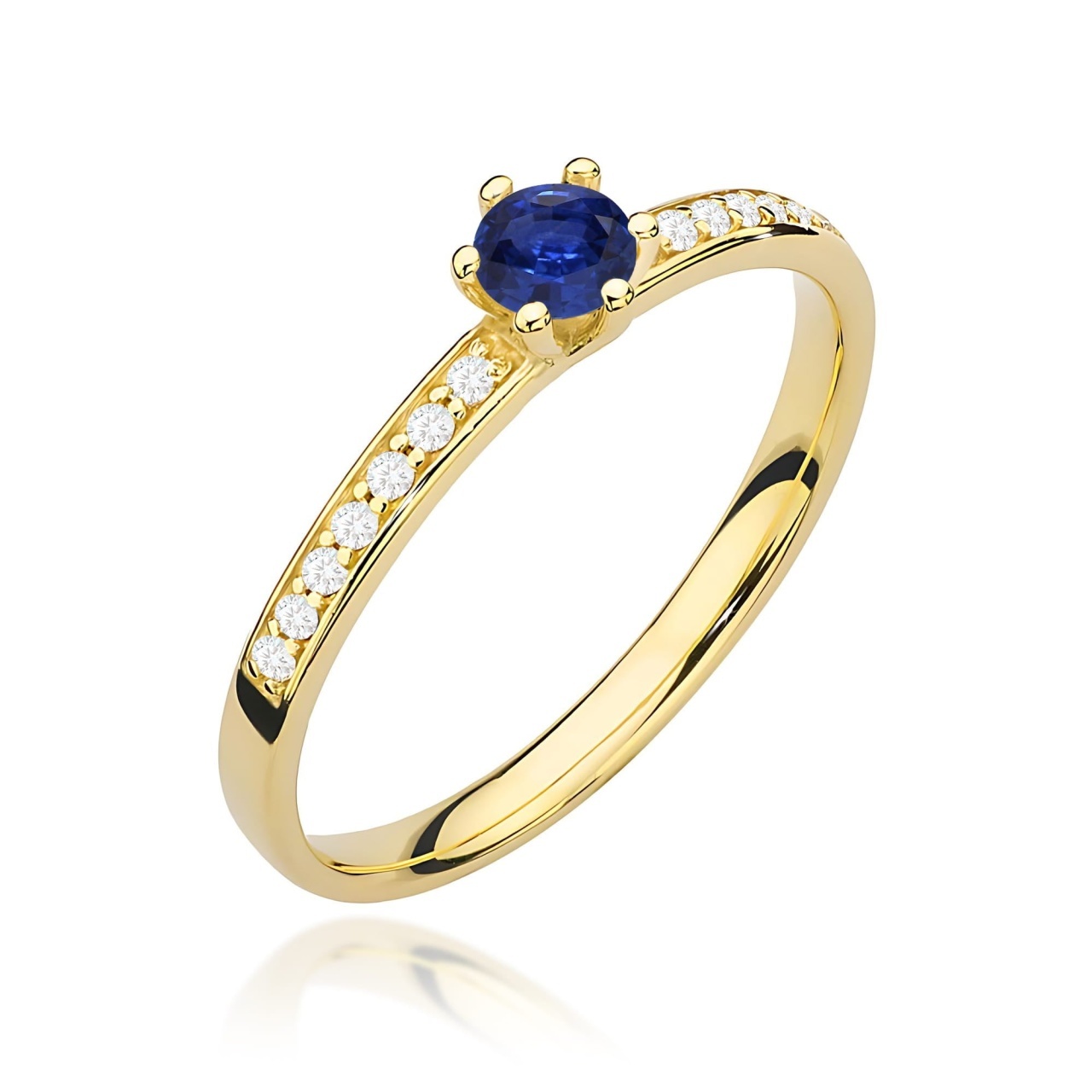 Inel Aur 14K cu Safir 0.15 ct si Diamante Naturale 0.07 ct (Varianta: Galben)
