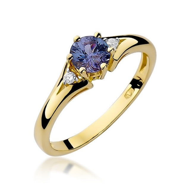 Inel Aur 14K cu Safir 0.50 ct si Diamante Naturale 0.03 ct (Varianta: Galben)